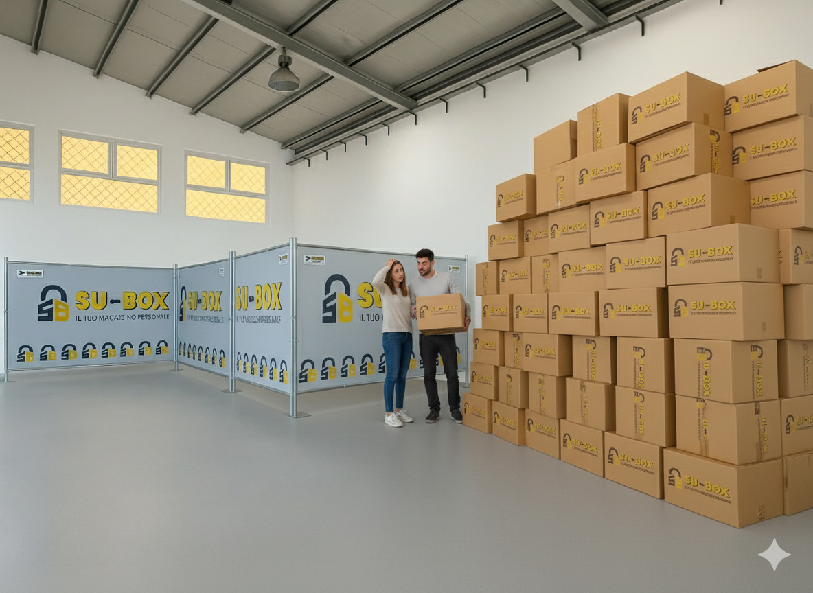 Scatole nuove, pluriball e nastro su tavolo da imballo